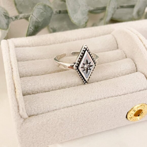 925 Sterling Silver Boho Ring Diamond Celestial Ring Dainty Ring Geometric - Picture 7 of 10